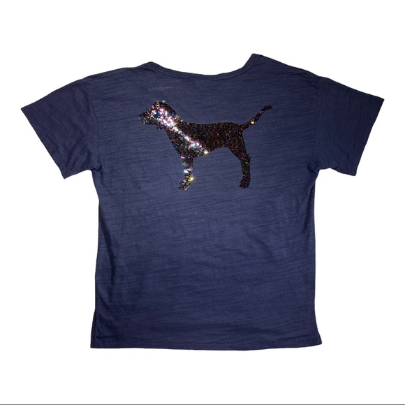 PINK Victoria's Secret Tops - Victoria’s Secret PINK sequin dog tee shirt large